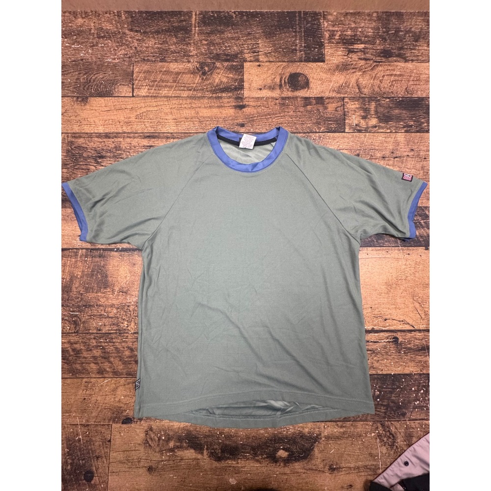 vintage Zoic Mens Libertee Cycling Jersey Shirt Large Green Blue Made in USA Tee